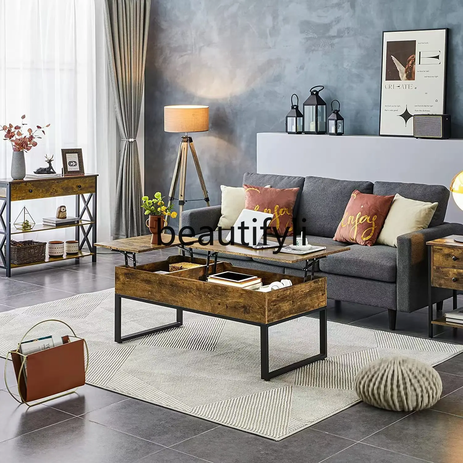 Home living room separate lift coffee table iron wood, space coffee table
Home living room separate lift coffee table iron wood, space coffee table