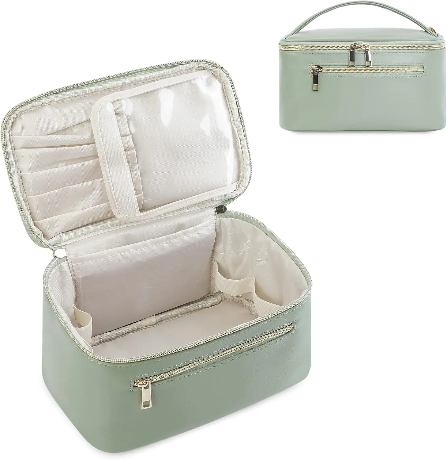 Makeup Bag, Travel Make Up Organizer Cosmetic Brush Bags Case for Women in Vegan Leather, Sage Green, Patent Pending
Makeup Bag, Travel Make Up Organizer Cosmetic Brush Bags Case for Women in Vegan Leather, Sage Green, Patent Pending