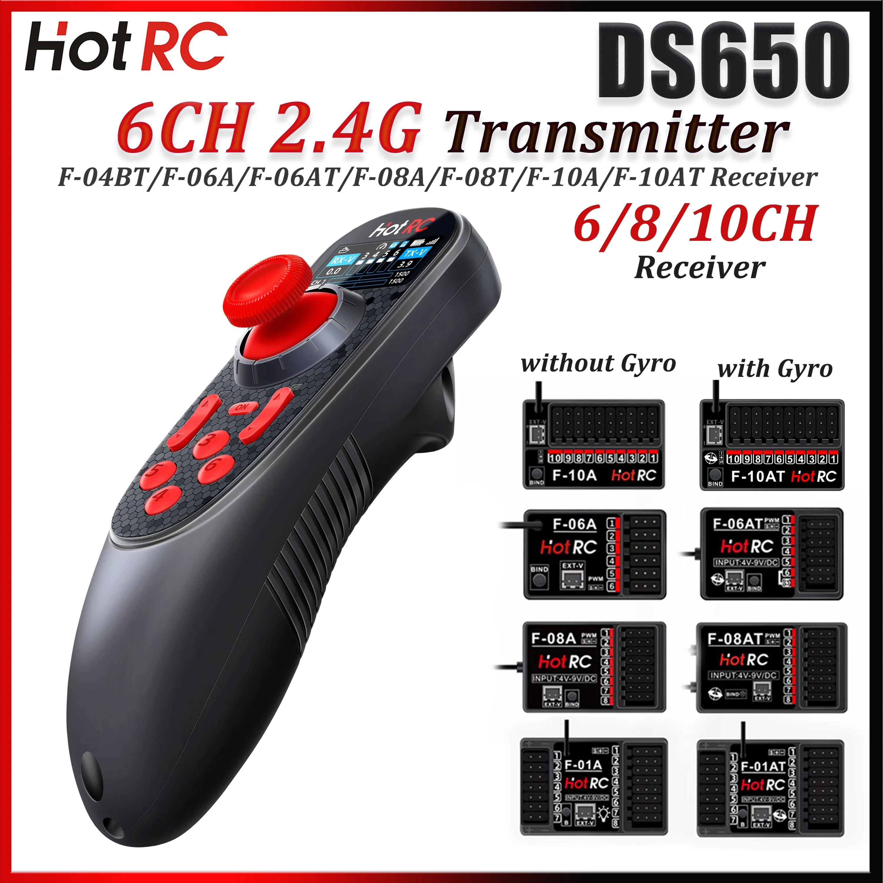 HOTRC DS650 6CH 2.4G Transmitter Color Screen Radio System Remote Control F-06AT F-08AT F-10AT Gyro Receiver for RC Boat Parts
HOTRC DS650 6CH 2.4G Transmitter Color Screen Radio System Remote Control F-06AT F-08AT F-10AT Gyro Receiver for RC Boat Parts