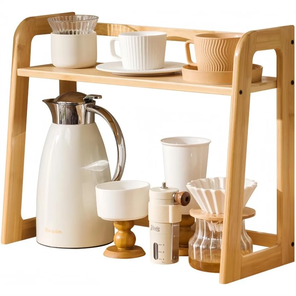 Natural Bamboo Coffee Station Organizer, 2-Tier Wooden Counter Shelf for Bar Accessories, Space-Saving Storage Rack for Syrup
Natural Bamboo Coffee Station Organizer, 2-Tier Wooden Counter Shelf for Bar Accessories, Space-Saving Storage Rack for Syrup