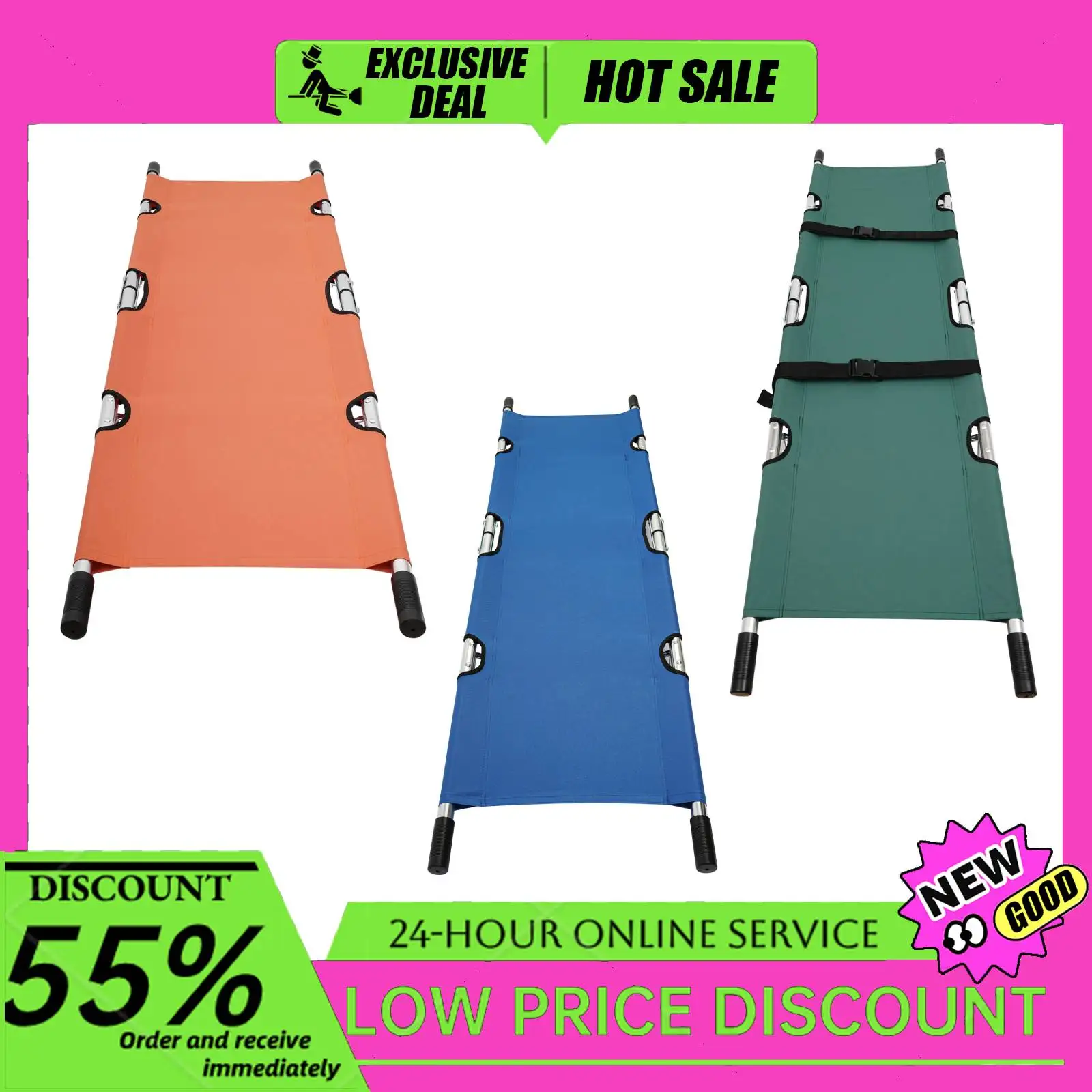 Foldable Medical Emergency Stretcher Portable Patient Transport Stretcher with Safety Belts 350LBS Capacity 
Foldable Medical Emergency Stretcher Portable Patient Transport Stretcher with Safety Belts 350LBS Capacity