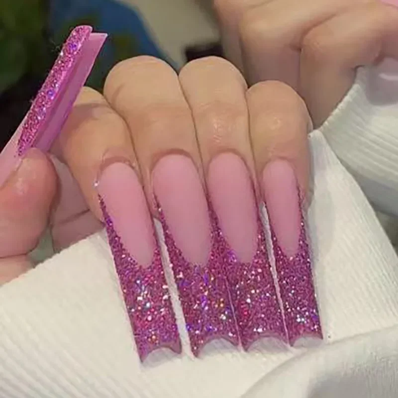24 Pcs Square False Nails with Glue Finger Nails Purple Glitter French Decorative Fake Nail Extra Long Coffin Press on Nails Set
24 Pcs Square False Nails with Glue Finger Nails Purple Glitter French Decorative Fake Nail Extra Long Coffin Press on Nails Set