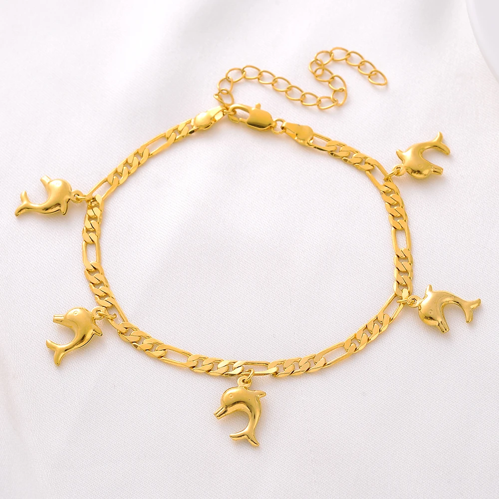 24K 21cm Gold Plated Charm Dolphin Shaped Anklet Bracelets Ethiopia Africa India USA For Man Women Jewelry Wedding Party Gift
24K 21cm Gold Plated Charm Dolphin Shaped Anklet Bracelets Ethiopia Africa India USA For Man Women Jewelry Wedding Party Gift