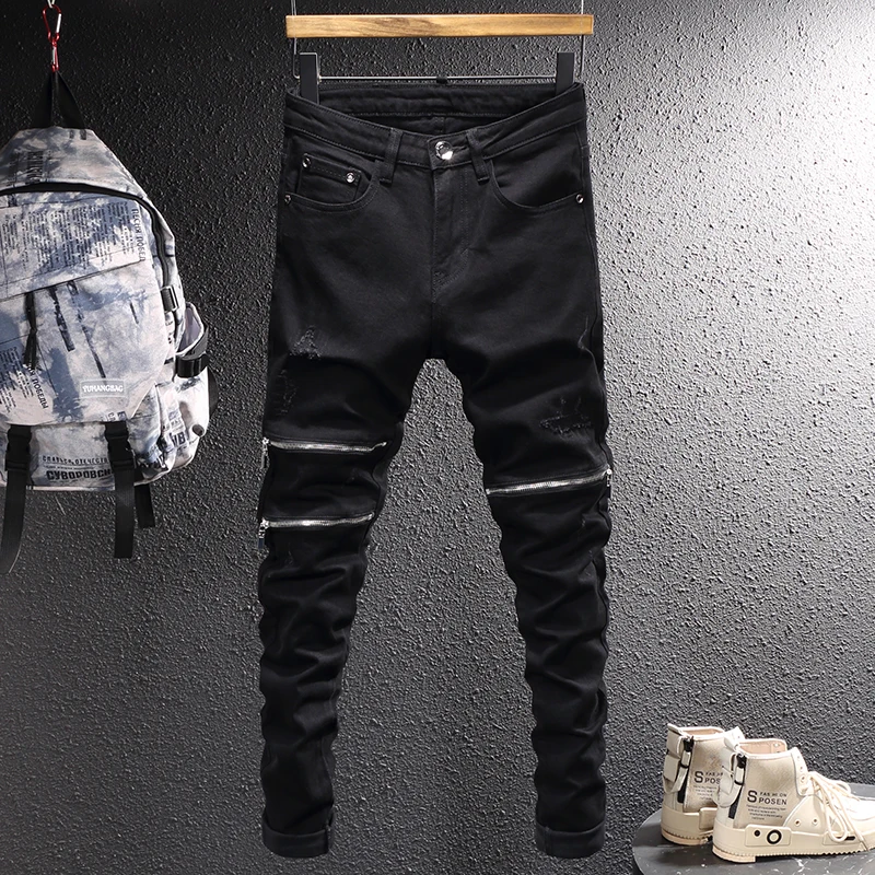 Street Fashion Men Jeans Black Stretch Punk Trousers Zipper Spliced Designer Ripped Jeans Men Hip Hop Denim Pencil Pants Hombre
Street Fashion Men Jeans Black Stretch Punk Trousers Zipper Spliced Designer Ripped Jeans Men Hip Hop Denim Pencil Pants Hombre