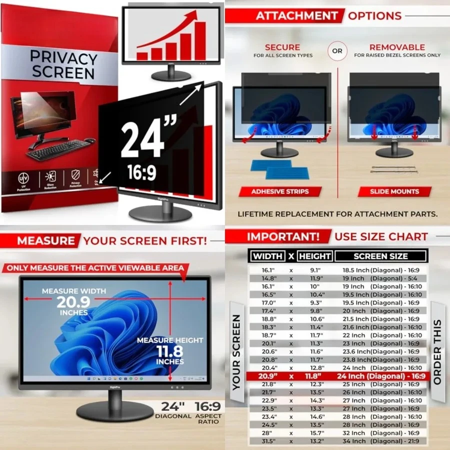 24 Inch 16:9 Computer Privacy Screen Filter for Monitor - Privacy Shield and Anti-Glare Protector
24 Inch 16:9 Computer Privacy Screen Filter for Monitor - Privacy Shield and Anti-Glare Protector