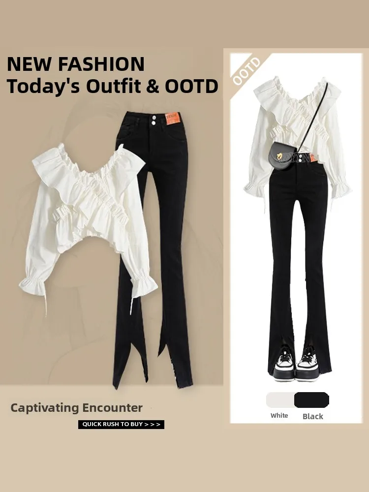 Women's Long Sve irt Casual Versatile Top High Waist Slim Jeans Autumn New Sle Design Sense Small Size Sweet Sle
Women's Long Sve irt Casual Versatile Top High Waist Slim Jeans Autumn New Sle Design Sense Small Size Sweet Sle