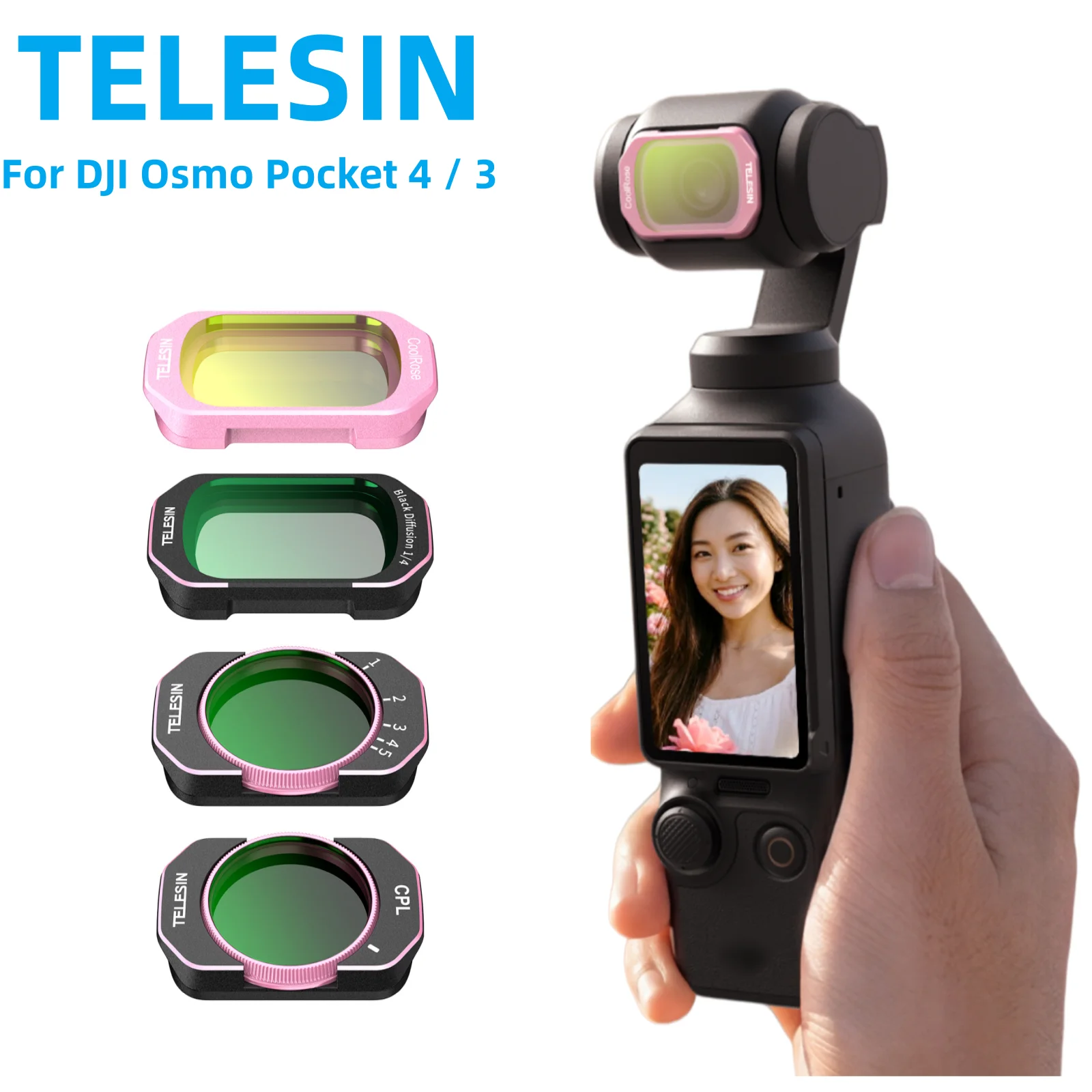 TELESIN CPL VND Black Diffusion 1/4 Cool ROSE Wide Angel Filter HD Opitical Glass Lens Filter Kit Set For DJI OSMO Pocket 4/3
TELESIN CPL VND Black Diffusion 1/4 Cool ROSE Wide Angel Filter HD Opitical Glass Lens Filter Kit Set For DJI OSMO Pocket 4/3