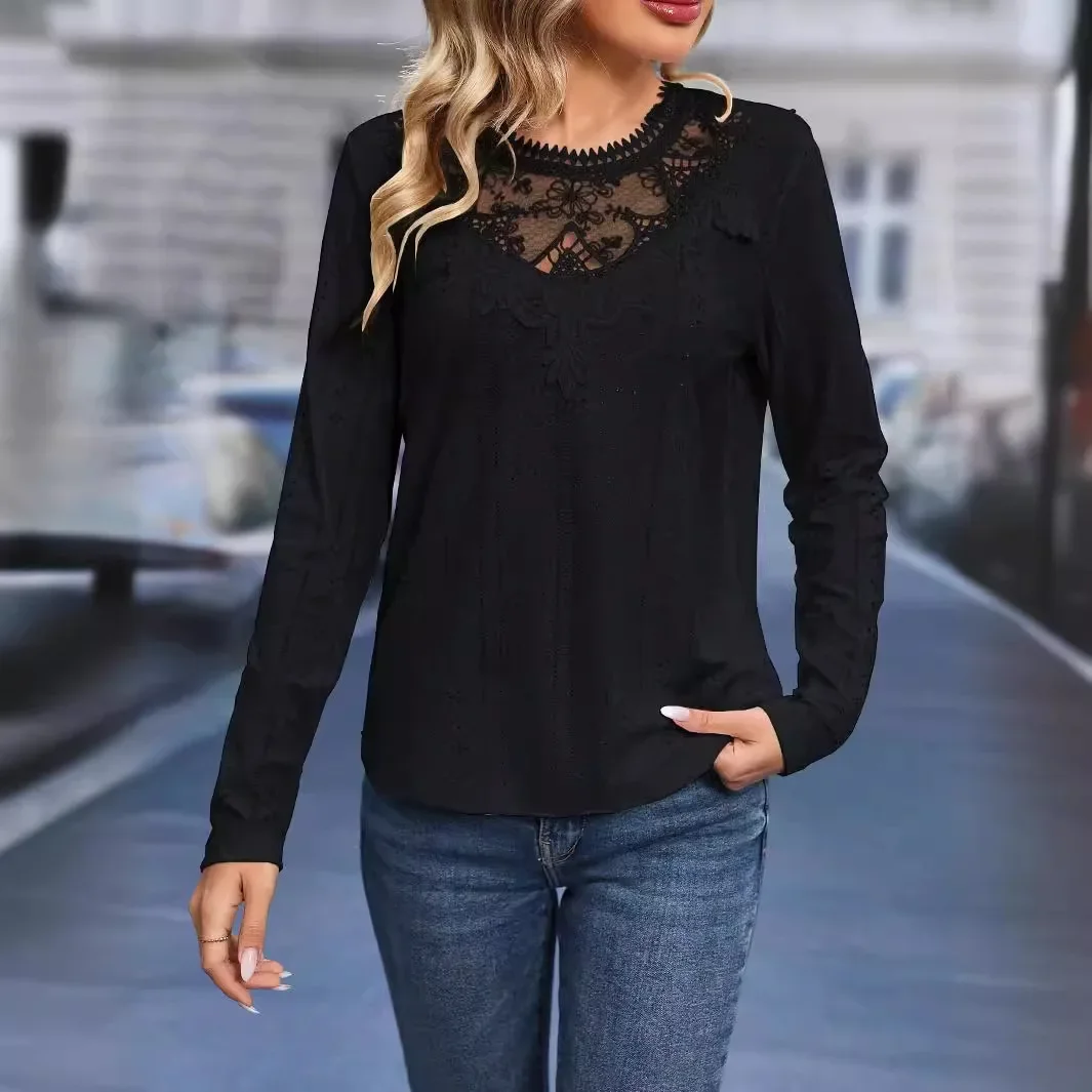 Women's Long-Sleeved Lace Pullover, Round Neck T-shirts, Elegant and Exquisite, Aesthetic Tops
Women's Long-Sleeved Lace Pullover, Round Neck T-shirts, Elegant and Exquisite, Aesthetic Tops
