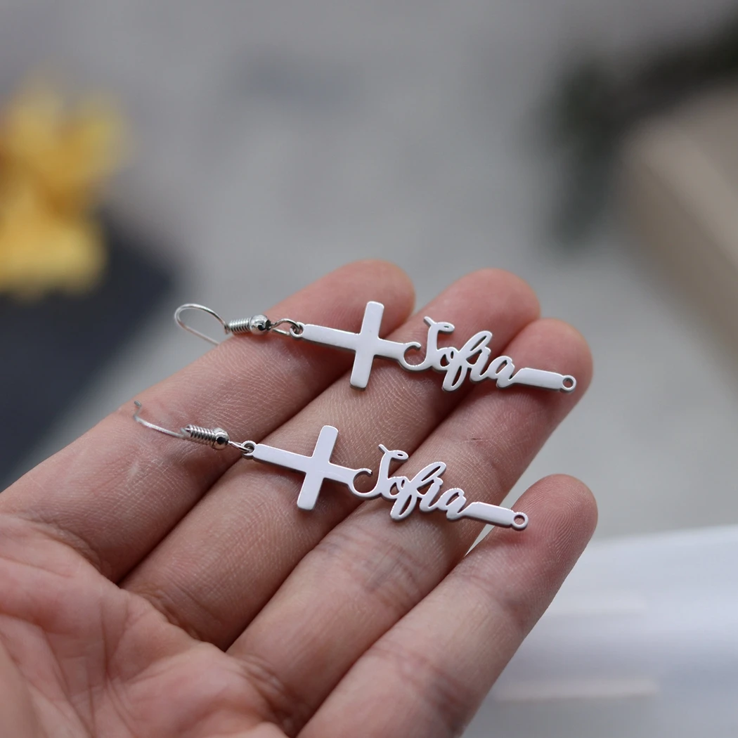 QIMING Customized Cross Name Dangle Earrings For Women Personalized Stainless Steel Earrings Custom Jesus Jewelry Gift
QIMING Customized Cross Name Dangle Earrings For Women Personalized Stainless Steel Earrings Custom Jesus Jewelry Gift