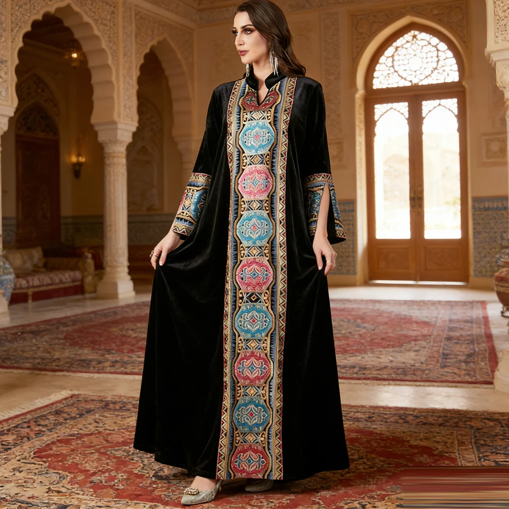 Дубай Бархатное мусульманское длинное платье Абая с вышивкой для женщин Исламская одежда Турция Кафтан Femme Musulmane Vestidos Eid Jalabiya New
Дубай Бархатное мусульманское длинное платье Абая с вышивкой для женщин Исламская одежда Турция Кафтан Femme Musulmane Vestidos Eid Jalabiya New