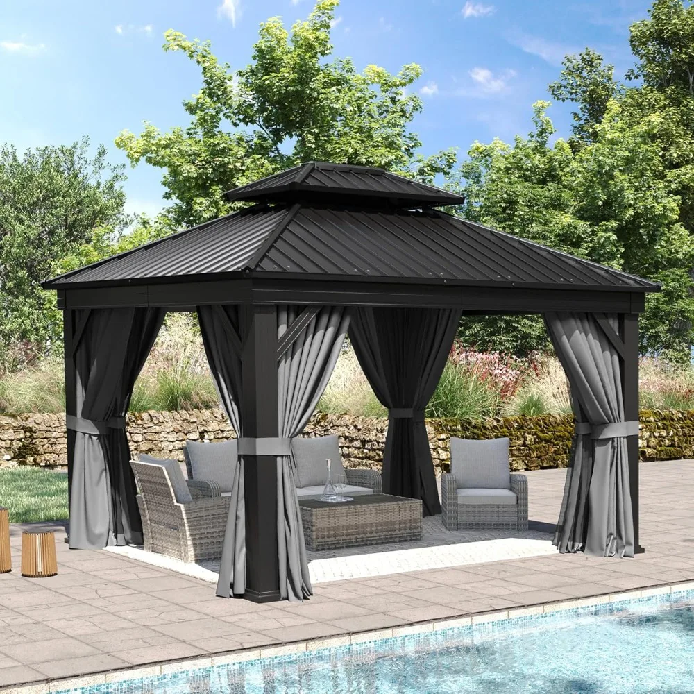 10' x 12' Hardtop Gazebo, Outdoor Metal Pavilion with Privacy Curtains and Mosquito Netting, for Garden, Backyard, Gazebos
10' x 12' Hardtop Gazebo, Outdoor Metal Pavilion with Privacy Curtains and Mosquito Netting, for Garden, Backyard, Gazebos