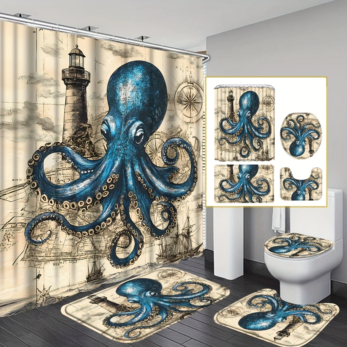 Набор из четырех предметов для ванной комнаты Blue Octopus, мягкие и стильные аксессуары для ванной с морским и элегантным дизайном
Набор из четырех предметов для ванной комнаты Blue Octopus, мягкие и стильные аксессуары для ванной с морским и элегантным дизайном