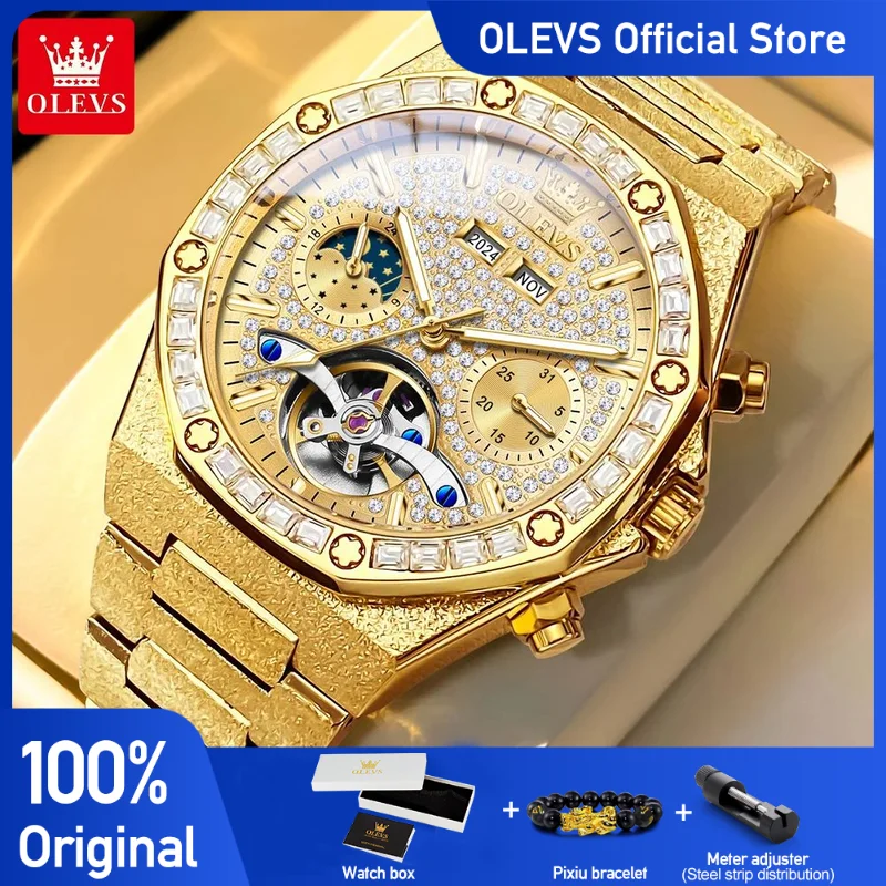 OLEVS 9805 Mens Watch Original Brand Tourbillon Automatic Mechanical Watch Diamond Dial Waterproof Moon Phase Watches For Men
OLEVS 9805 Mens Watch Original Brand Tourbillon Automatic Mechanical Watch Diamond Dial Waterproof Moon Phase Watches For Men