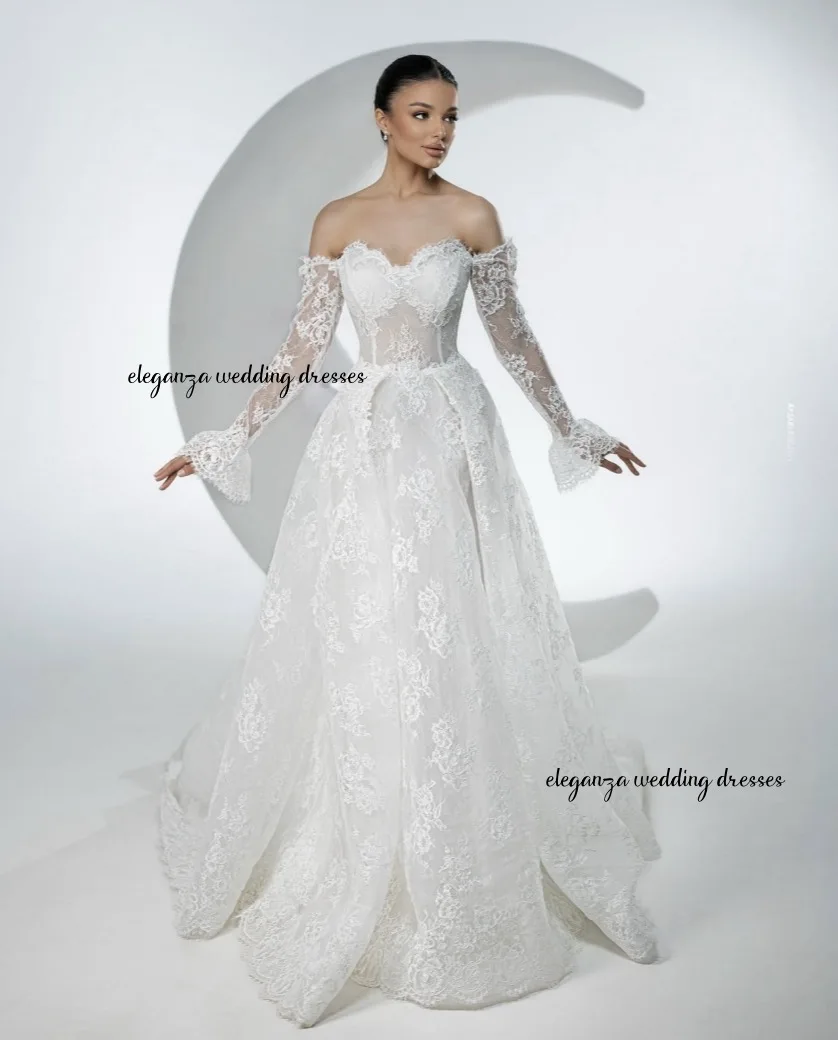 Customized Lace Beach Wedding Dress A-Line Bridal Gown Off Shoulder Long Sleeves Corset Lace-Up Boho Vestido De Novia
Customized Lace Beach Wedding Dress A-Line Bridal Gown Off Shoulder Long Sleeves Corset Lace-Up Boho Vestido De Novia