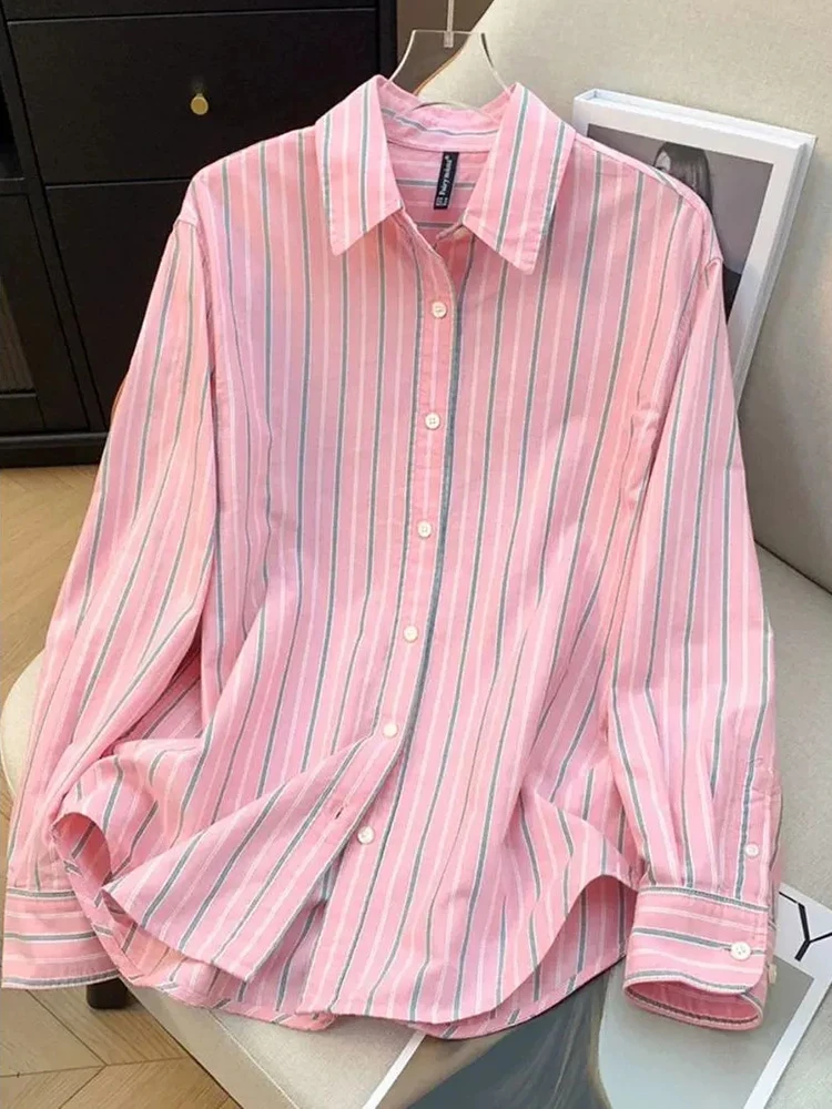 Fashion Sweet Striped Shirt Women Pure Cotton Loose Cute Long Sleeve Blouse Chic New Fall Preppy Style Female Casual Ins Tops
Fashion Sweet Striped Shirt Women Pure Cotton Loose Cute Long Sleeve Blouse Chic New Fall Preppy Style Female Casual Ins Tops