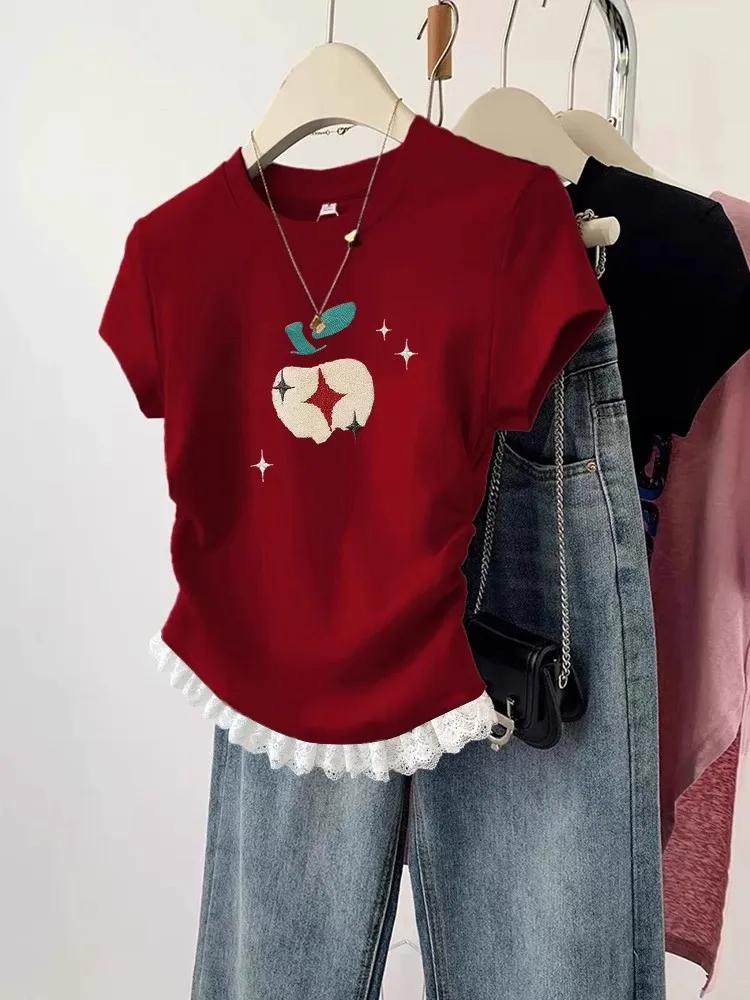 Lace Splicing T-shirt Women 2025 Summer Short-sleeved O-neck T-shirt Casual Versatile Solid Color Slim Top
Lace Splicing T-shirt Women 2025 Summer Short-sleeved O-neck T-shirt Casual Versatile Solid Color Slim Top