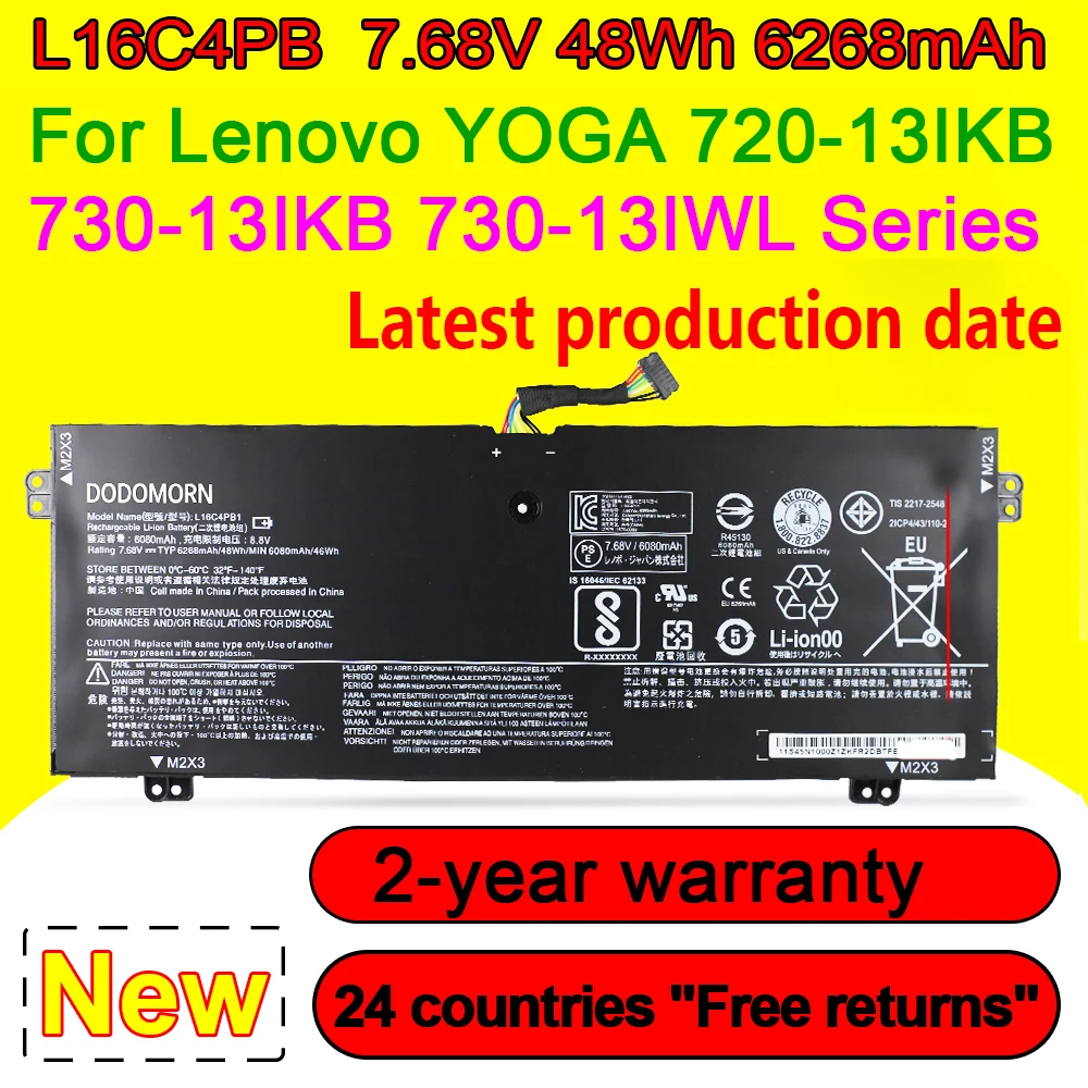 NEW L16C4PB1 Battery For Lenovo Yoga 720-13IKB 720- 13IKBR 720-13IWL 730-13IKB 730-13IWL L16L4PB1 L16M4PB1 7.68V 48Wh
NEW L16C4PB1 Battery For Lenovo Yoga 720-13IKB 720- 13IKBR 720-13IWL 730-13IKB 730-13IWL L16L4PB1 L16M4PB1 7.68V 48Wh