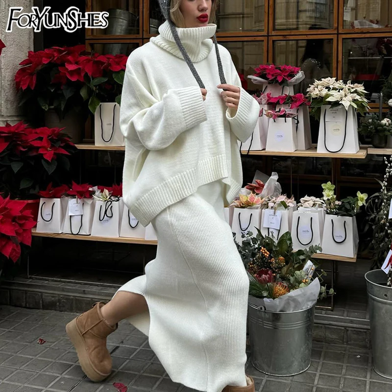 Women's Knitted Turtleneck Sweater Skirt 2- Piece Set 2025 Autumn Winter Loose Solid Color Knit Outfit Casual Warm Clothes
Women's Knitted Turtleneck Sweater Skirt 2- Piece Set 2025 Autumn Winter Loose Solid Color Knit Outfit Casual Warm Clothes