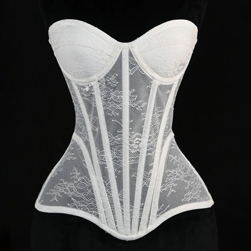 Women Fancy Corset Busiter Overbust Cups Push Breast Floral Lace Bodice Sext Tansparent Strapless Crop Tops Lace Up Steel Boned
Women Fancy Corset Busiter Overbust Cups Push Breast Floral Lace Bodice Sext Tansparent Strapless Crop Tops Lace Up Steel Boned
