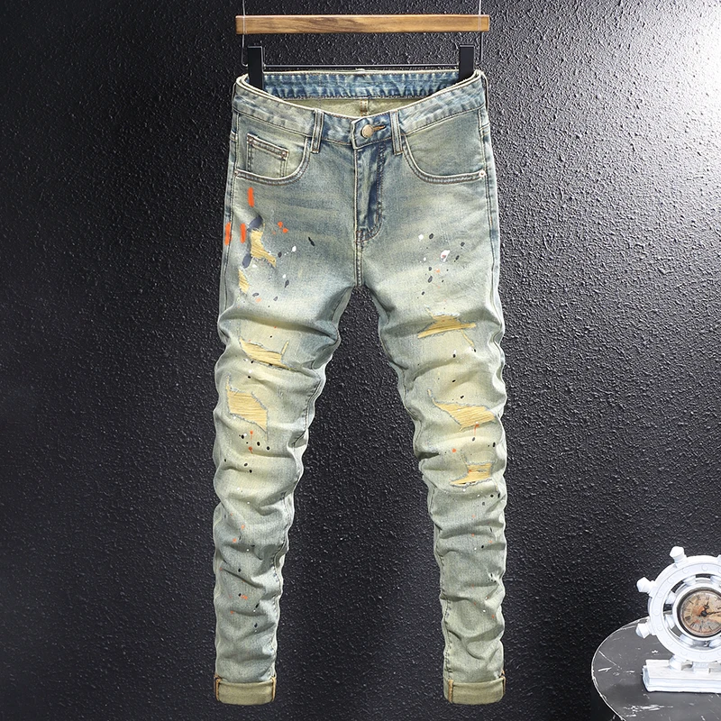 Street Fashion Men Jeans Retro Washed Blue Stretch Slim Fit Ripped Jeans Men Painted Designer Vintage Denim Pencil Pants Hombre
Street Fashion Men Jeans Retro Washed Blue Stretch Slim Fit Ripped Jeans Men Painted Designer Vintage Denim Pencil Pants Hombre