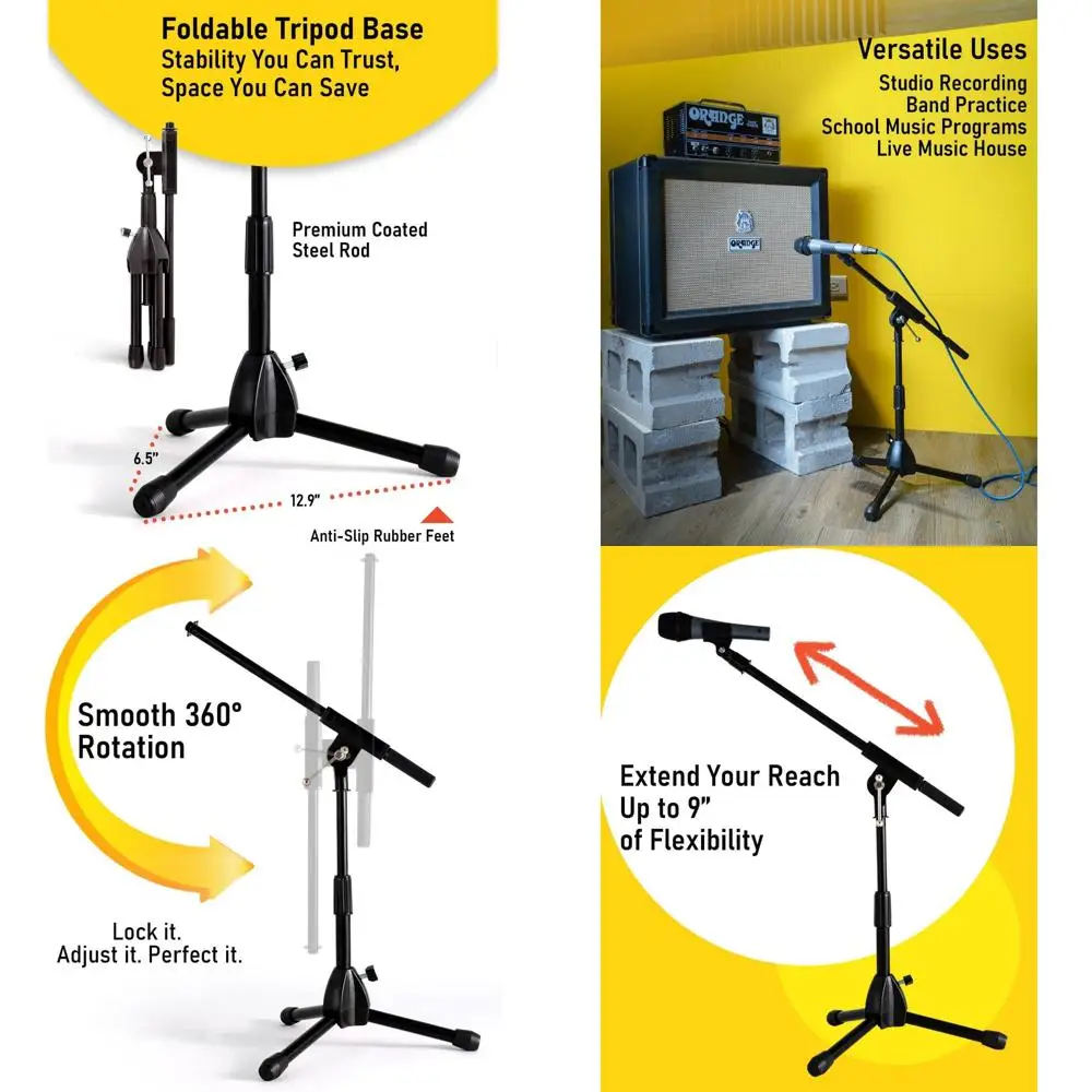 Dual Pack Low-Profile Adjustable Mic Stands - Extends 9.6 to 16.9, Telescoping Arm up to 9, Lightweight, Black
Dual Pack Low-Profile Adjustable Mic Stands - Extends 9.6 to 16.9, Telescoping Arm up to 9, Lightweight, Black
