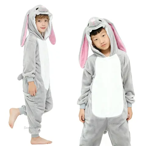 Kigurumi Boys Girls Cartoon Sleepwear Kids Children Cute Rabbit Onesies Animal Flannel Pajamas For Christmas Halloween Party