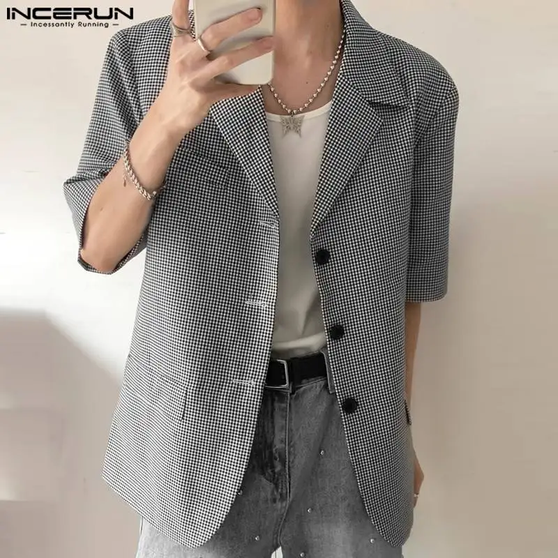 Men Plaid Blazer Lapel Long Sleeve Button Streetwear Casual Suits Men Korean Style 2024 Fashion Leisure Thin Coats S-5XL INCERUN
Men Plaid Blazer Lapel Long Sleeve Button Streetwear Casual Suits Men Korean Style 2024 Fashion Leisure Thin Coats S-5XL INCERUN