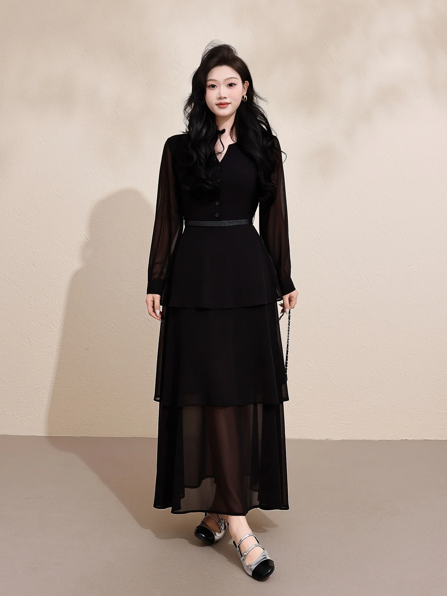 Elegant Black Long Sleeve Slimming Long Dress Women's plus Size Fashionable Commute Style Gathered Waist H-Line Skirt
Elegant Black Long Sleeve Slimming Long Dress Women's plus Size Fashionable Commute Style Gathered Waist H-Line Skirt