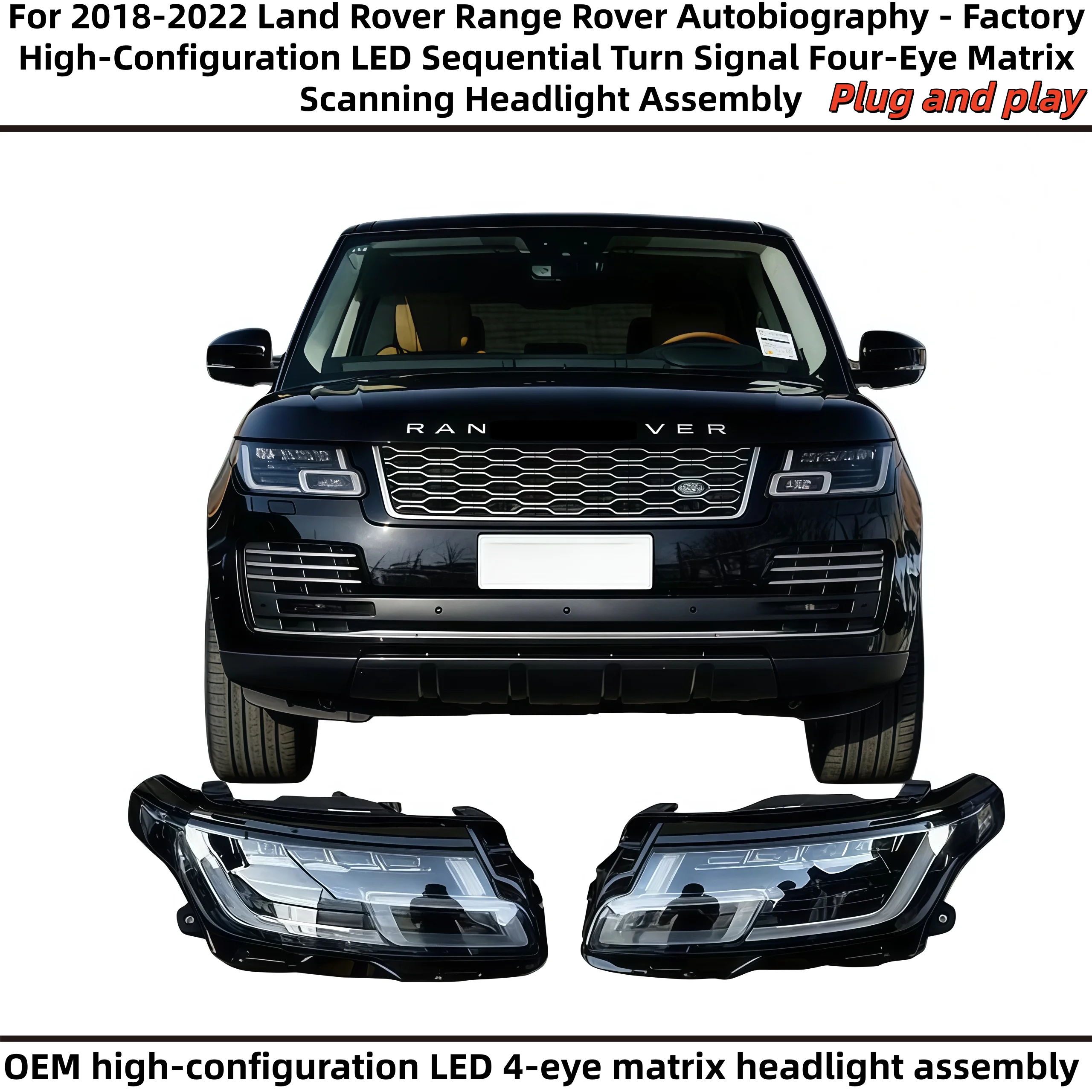 For 2018-2022 Land Rover Range Rover Autobiography - Factory High-Configuration LED Four-Eye Matrix Scanning Headlight Assembly