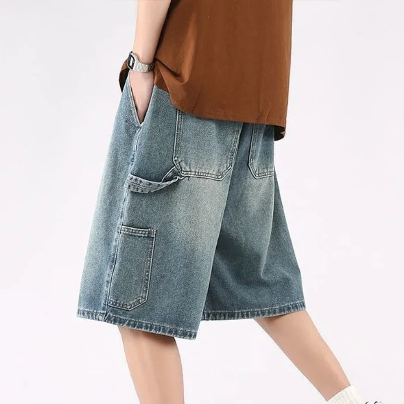Man Denim Shorts Half Drawstring Loose Short Jeans Pants for Men Wide Long with Pockets Bermuda Baggy Korean Fashion New in Y2k 
Man Denim Shorts Half Drawstring Loose Short Jeans Pants for Men Wide Long with Pockets Bermuda Baggy Korean Fashion New in Y2k