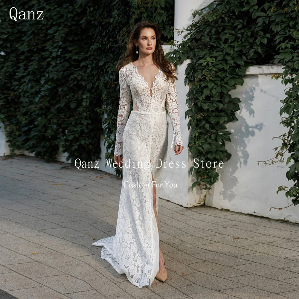 Qanz Mermaid Wedding Dresses 2026 Luxury Lace Appliques Deep Neck Robe De Mariée Long Sleeves Slit Bridal Gowns Customized
Qanz Mermaid Wedding Dresses 2026 Luxury Lace Appliques Deep Neck Robe De Mariée Long Sleeves Slit Bridal Gowns Customized