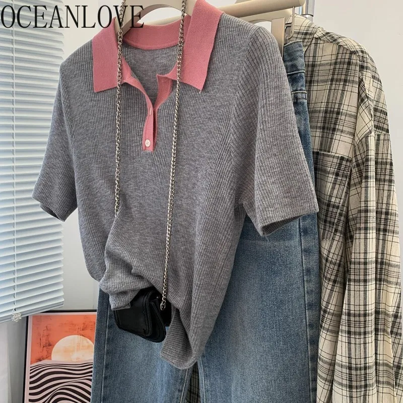 OCEANLOVE вязаная футболка для женщин контрастного цвета, корейская мода, винтажные Ropa De Mujer, весенне-летние повседневные элегантные футболки
OCEANLOVE вязаная футболка для женщин контрастного цвета, корейская мода, винтажные Ropa De Mujer, весенне-летние повседневные элегантные футболки