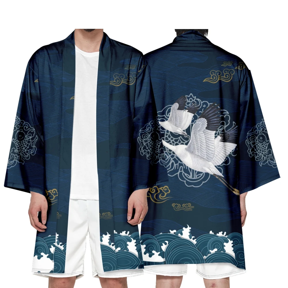 Men's Japanese Long Kimono Cardigan Men's Samurai Costume Kimono Flower Crane Kimono Shirt Yukata Outer Cover Cosplay Costume
Men's Japanese Long Kimono Cardigan Men's Samurai Costume Kimono Flower Crane Kimono Shirt Yukata Outer Cover Cosplay Costume