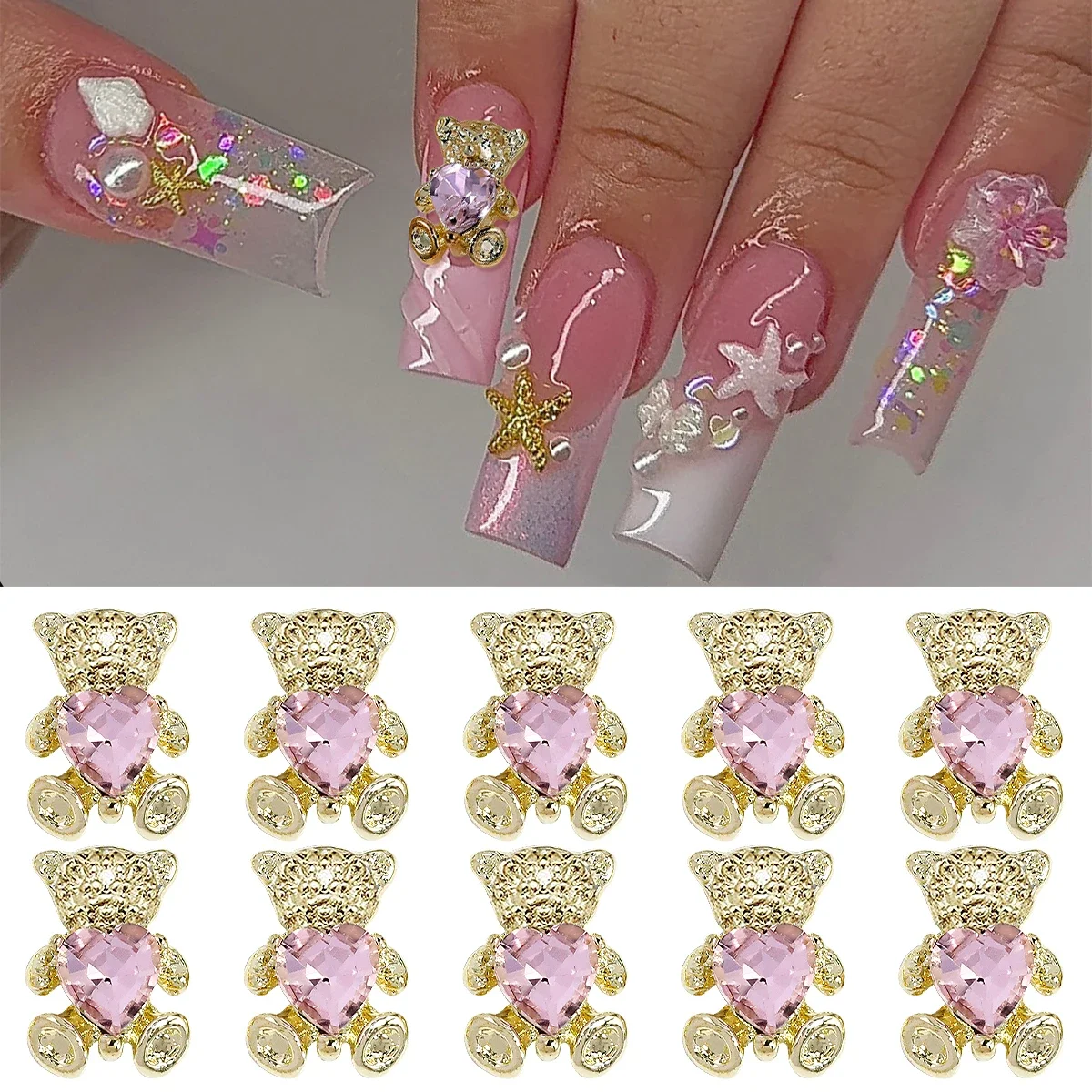 10pcs Bear Shaped Alloy Nail Jewelry Golden Sliver Bears With Pink Gold White Rhinestones Art Decorations Manicure DIY Accessori
10pcs Bear Shaped Alloy Nail Jewelry Golden Sliver Bears With Pink Gold White Rhinestones Art Decorations Manicure DIY Accessori