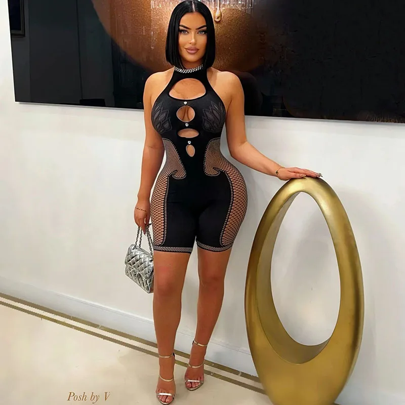 Sexy Halter Backless Party Romper Jumpsuit Women Playsuit Nightclub Hollow Out See Through Mesh Patchwork Slim One Piece Outfits
Sexy Halter Backless Party Romper Jumpsuit Women Playsuit Nightclub Hollow Out See Through Mesh Patchwork Slim One Piece Outfits