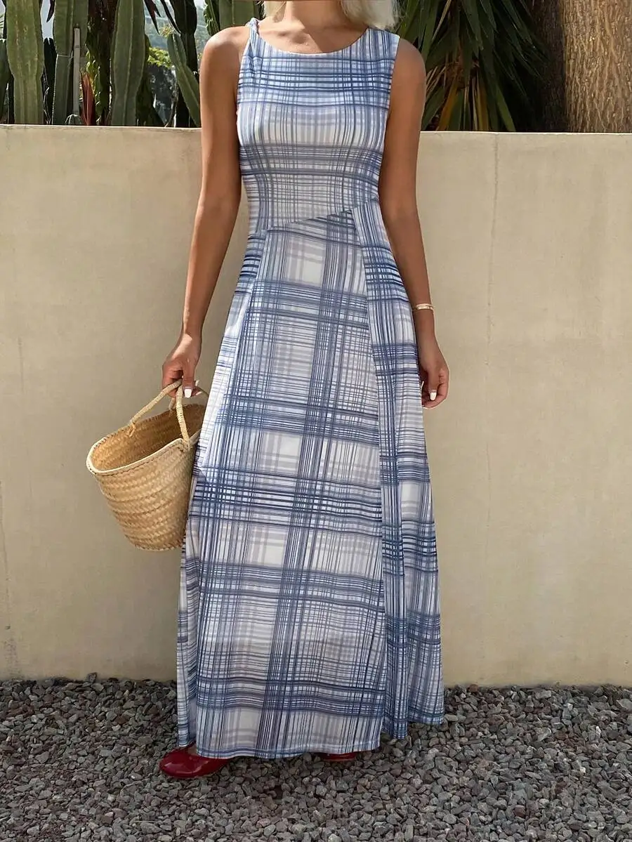 Plaid Mesh Splicing Round Neck Sleeveless Casual Vacation Dress For Women Summer
Plaid Mesh Splicing Round Neck Sleeveless Casual Vacation Dress For Women Summer