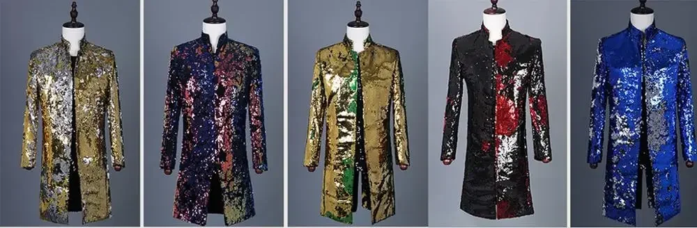 Shiny Gold Sequin Glitter Long Blazer Jacket Men Stand Collar Slim Fit Tuxedo Suit Blazers Mens Party Prom Stage Clothes Male
Shiny Gold Sequin Glitter Long Blazer Jacket Men Stand Collar Slim Fit Tuxedo Suit Blazers Mens Party Prom Stage Clothes Male