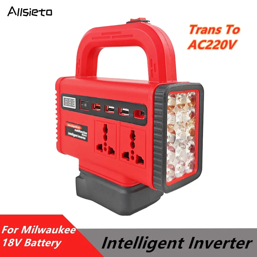 Portable Intelligent Inverter Converter 220V 120W With LED Work Light USB Power Bank Battery Inverter For Milwaukee 18V Battery
Portable Intelligent Inverter Converter 220V 120W With LED Work Light USB Power Bank Battery Inverter For Milwaukee 18V Battery