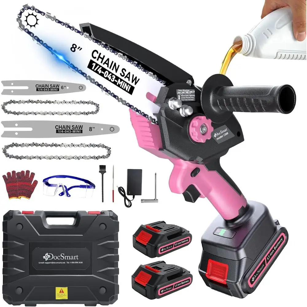 Mini Chainsaw Cordless, 8 inch & 6 inch Electric Chain Saw with 2 Pack Rechargeable Batteries, Battery Powered Handheld Saw Men
Mini Chainsaw Cordless, 8 inch & 6 inch Electric Chain Saw with 2 Pack Rechargeable Batteries, Battery Powered Handheld Saw Men