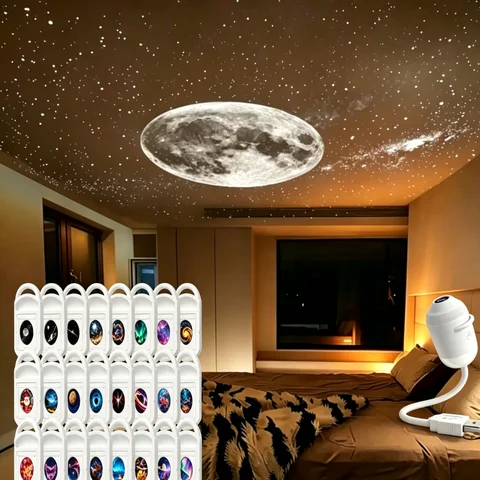 Intelligent Galaxy Ocean Projector 360° Adjustable Starry Holographic Night Light Bedroom Ceiling Car Home Atmosphere Lamp Gifts
