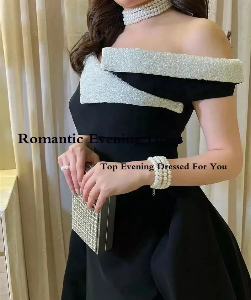 Romantic A Line Black Satin Evening Gowns Off Shoulder Beads Detachable Sweep Train Saudi Arabia Long Prom Dress Dubai PromDress
Romantic A Line Black Satin Evening Gowns Off Shoulder Beads Detachable Sweep Train Saudi Arabia Long Prom Dress Dubai PromDress