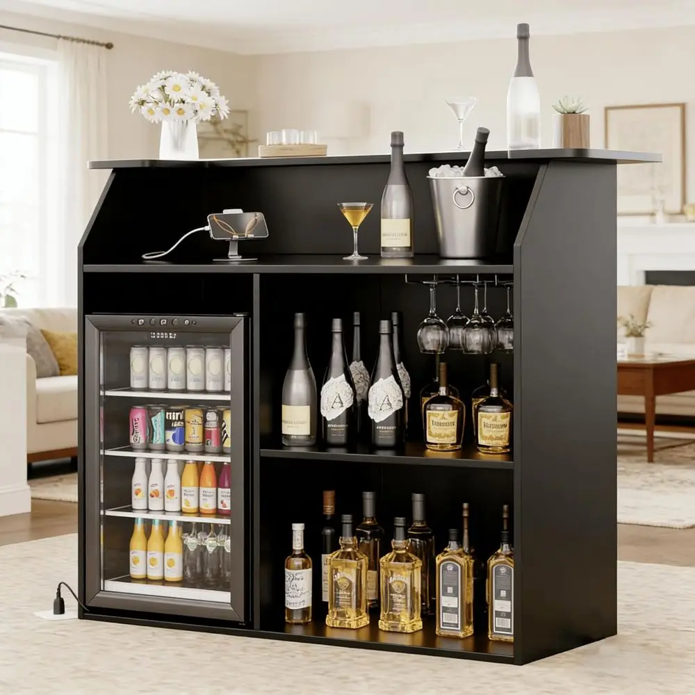 Home Bar Unit with Wine Glass Holder, 3 Tier Liquor Bar Cabinet Pub Table, Wine Bar Cabinet with Mini ridge Space or Dining Room
Home Bar Unit with Wine Glass Holder, 3 Tier Liquor Bar Cabinet Pub Table, Wine Bar Cabinet with Mini ridge Space or Dining Room