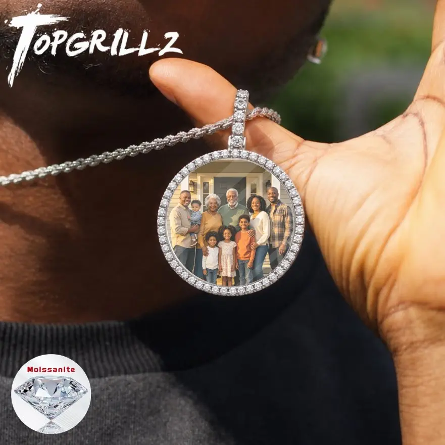 TOPGRILLZ Iced Out Moissanite Custom Photo Pendant Necklace Hip Hop Bling Picture Rope Chain Memorial Jewelry Men Women
TOPGRILLZ Iced Out Moissanite Custom Photo Pendant Necklace Hip Hop Bling Picture Rope Chain Memorial Jewelry Men Women