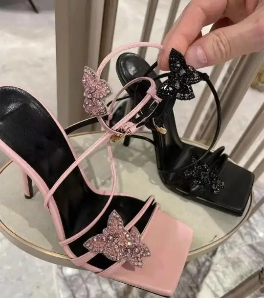 Pink Black Crystal Rhinestone Butterfly Square Open Toe 7 10 CM Thin Heels Cross Tied Lace Up Party Sandals Women Prom Shoes
Pink Black Crystal Rhinestone Butterfly Square Open Toe 7 10 CM Thin Heels Cross Tied Lace Up Party Sandals Women Prom Shoes