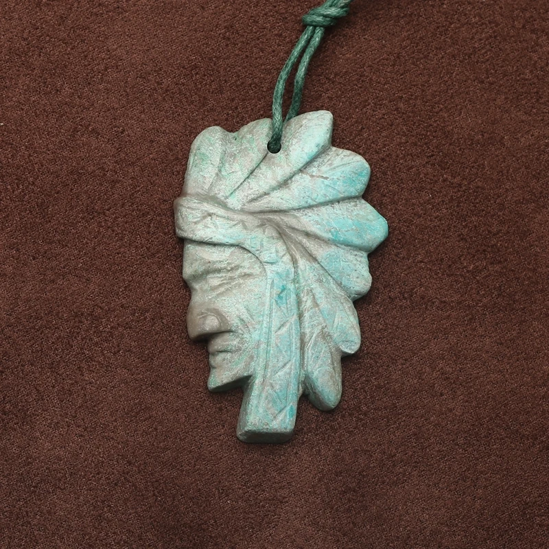 Natural Chrysocolla Indian Chief Head Polished Pendant Beads 50x33x6mm 13.7g Special Accessory for Jewelry Making
Natural Chrysocolla Indian Chief Head Polished Pendant Beads 50x33x6mm 13.7g Special Accessory for Jewelry Making
