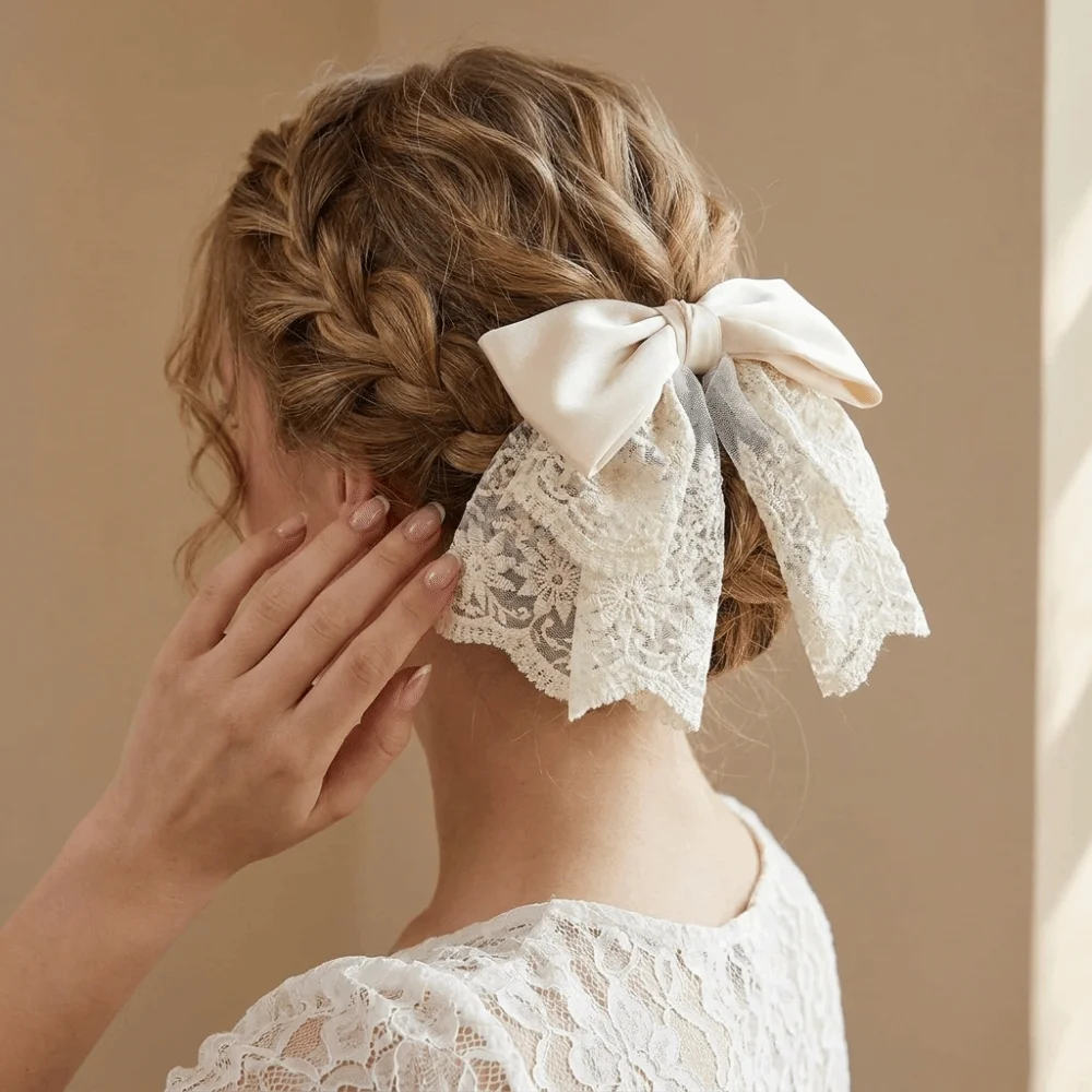 Bowknot Bow Ponytail Hair Grip Vintage Elegant French Lace Hair Clip Embroidered Mesh Temperament Satin Hair Accessories Wedding
Bowknot Bow Ponytail Hair Grip Vintage Elegant French Lace Hair Clip Embroidered Mesh Temperament Satin Hair Accessories Wedding