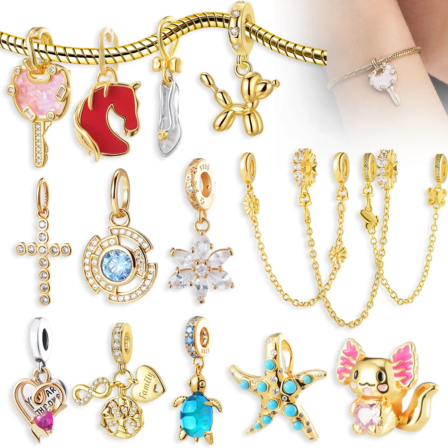NEW Gold Plated Charm Beads & Pendants Set for European Bracelets Women Fashion Zircon Starfish Axolotl Cross Charms DIY Jewelry
NEW Gold Plated Charm Beads & Pendants Set for European Bracelets Women Fashion Zircon Starfish Axolotl Cross Charms DIY Jewelry