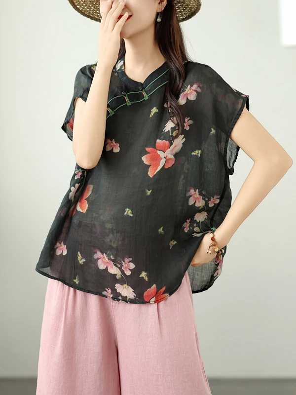 New Chinese Style Women's Linen Shirt Summer Vintage Stand Collar Side Buttoned Water-Mark Print Tea Costume Top Thin Cotton
New Chinese Style Women's Linen Shirt Summer Vintage Stand Collar Side Buttoned Water-Mark Print Tea Costume Top Thin Cotton