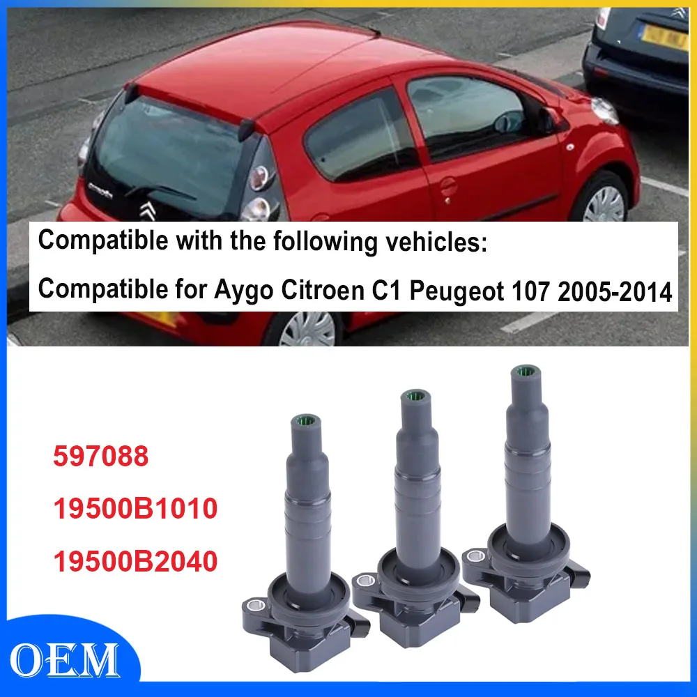3Pcs Ignition Coils Pack Compatible for Aygo Citroen C1 Peugeot 107 1.0 2005-2014 Replaces 19500B1010 597088 19500B2040
3Pcs Ignition Coils Pack Compatible for Aygo Citroen C1 Peugeot 107 1.0 2005-2014 Replaces 19500B1010 597088 19500B2040