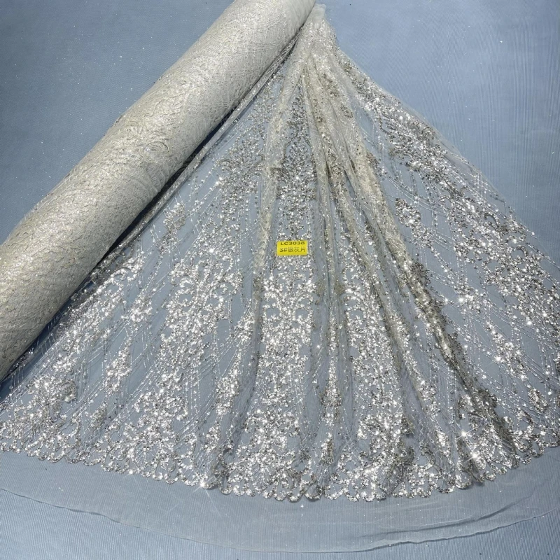 5 Yards Silvery Hot Sale Fadhion Design Africa Glitter Fabric Embroidery Net Lace With Glued Glitter Sequins Wedding Or Party
5 Yards Silvery Hot Sale Fadhion Design Africa Glitter Fabric Embroidery Net Lace With Glued Glitter Sequins Wedding Or Party